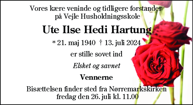 Dødsannonce for Ute Ilse Hedi Hartung