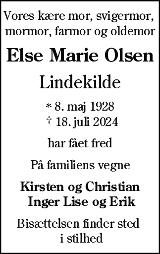 Dødsannonce for Else Marie Olsen