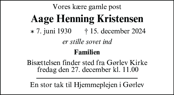 Dødsannonce for Aage Henning Kristensen