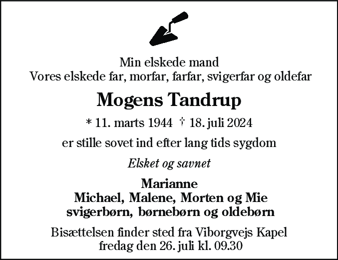 Dødsannonce for Mogens Tandrup