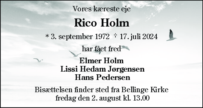 Dødsannonce for Rico Holm