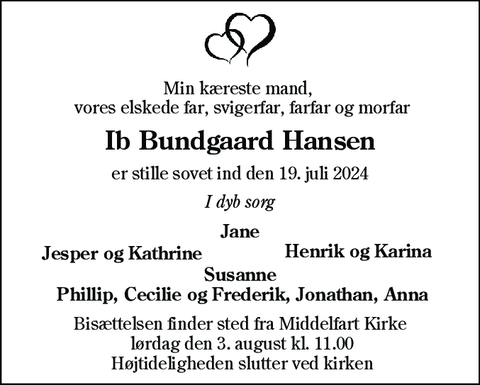 Dødsannonce for Ib Bundgaard Hansen