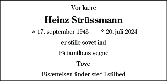 Dødsannonce for Heinz Strüssmann