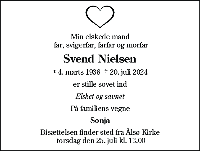 Dødsannonce for Svend Nielsen