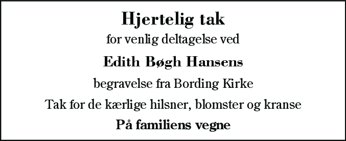 Dødsannonce for Edith Hansen