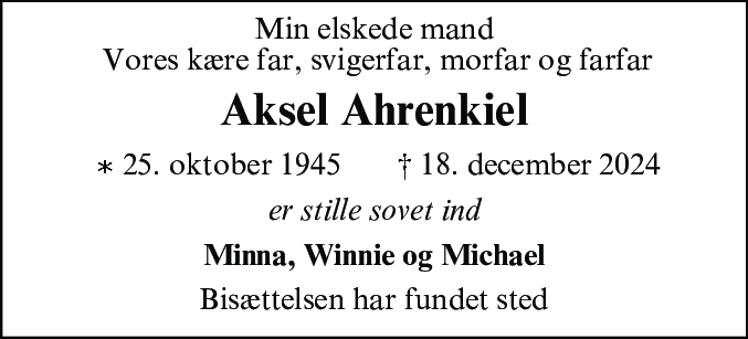 Dødsannonce for Aksel Ahrenkiel