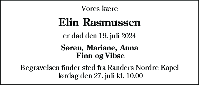 Dødsannonce for Elin Rasmussen