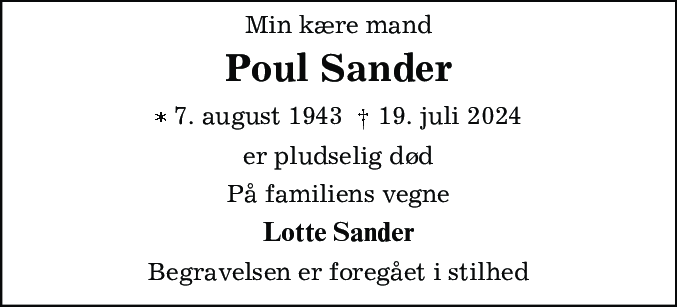 Dødsannonce for Poul Sander