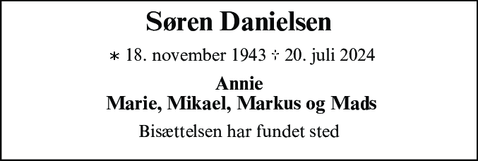 Dødsannonce for Søren Danielsen