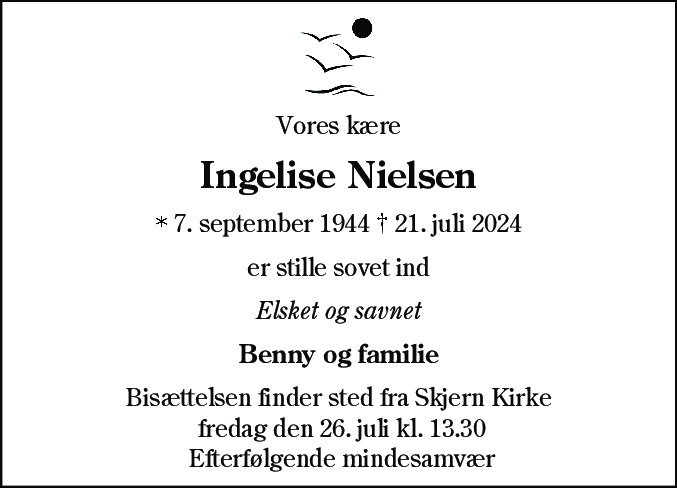Dødsannonce for Ingelise Nielsen