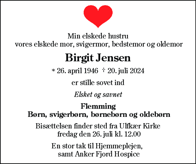 Dødsannonce for Birgit Jensen