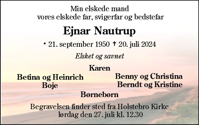Dødsannonce for Ejnar Nautrup