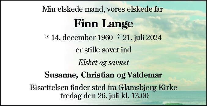 Dødsannonce for Finn Lange