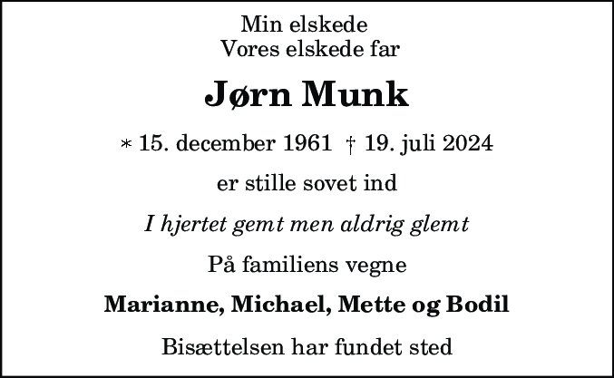 Dødsannonce for Jørn Munk