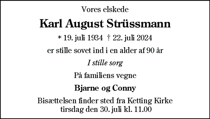 Dødsannonce for Karl August Strüssmann
