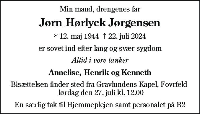 Dødsannonce for Jørn Hørlyck Jørgensen