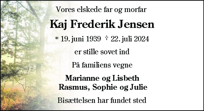 Dødsannonce for Kaj Frederik Jensen