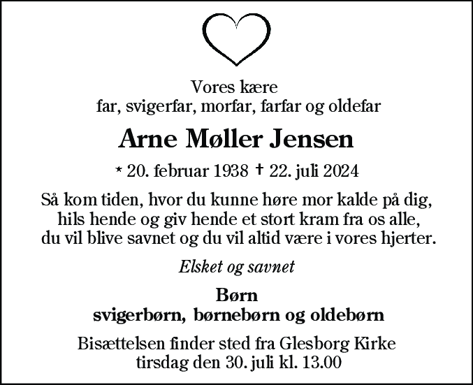 Dødsannonce for Arne Møller Jensen