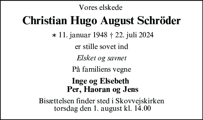 Dødsannonce for Christian Hugo August Schröder