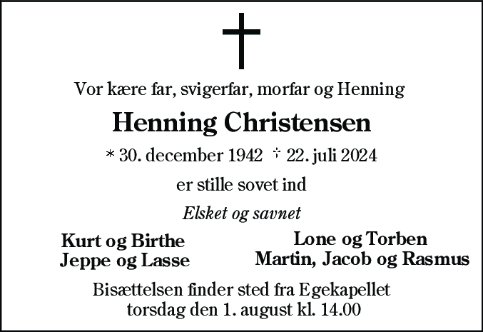 Dødsannonce for Henning Christensen