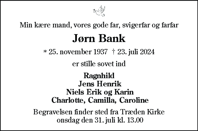 Dødsannonce for Jørn Bank