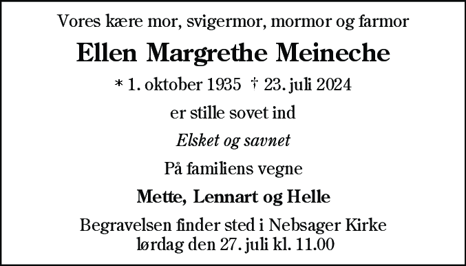 Dødsannonce for Ellen Margrethe Meineche