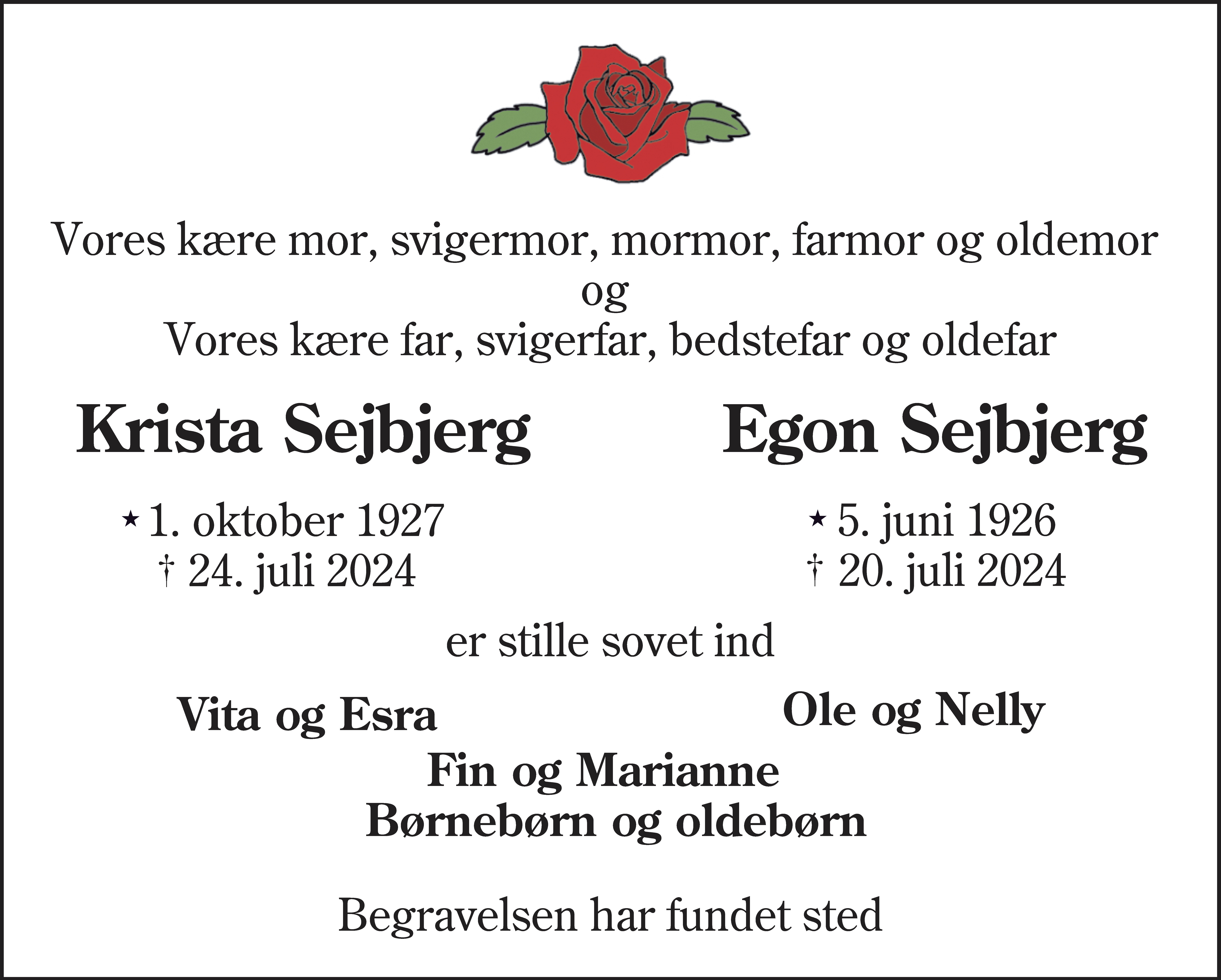 Dødsannonce for Jenny Krista Sejbjerg