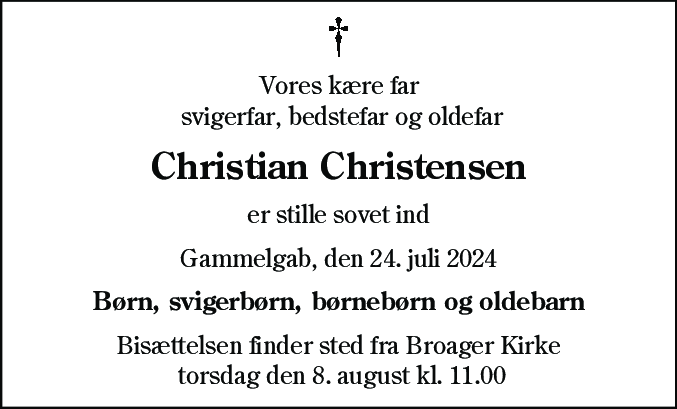 Dødsannonce for Christian Christensen