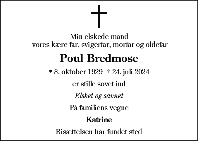 Dødsannonce for Poul Bredmose