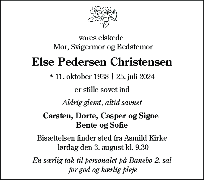 Dødsannonce for Else Pedersen Christensen