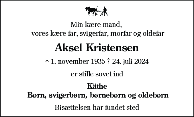 Dødsannonce for Aksel Kristensen