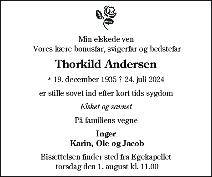 Dødsannonce for Thorkild Andersen