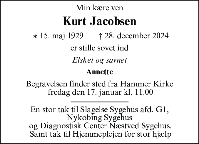 Dødsannonce for Arne Kurt Jacobsen