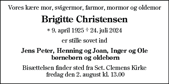 Dødsannonce for Christine Brigitte Christensen