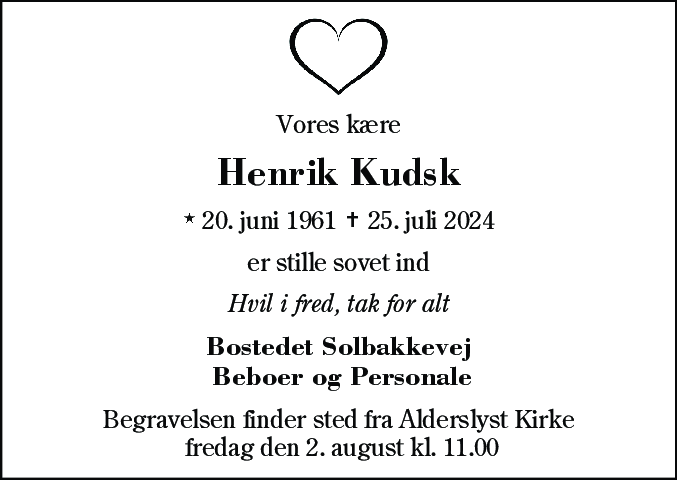 Dødsannonce for Henrik Kudsk