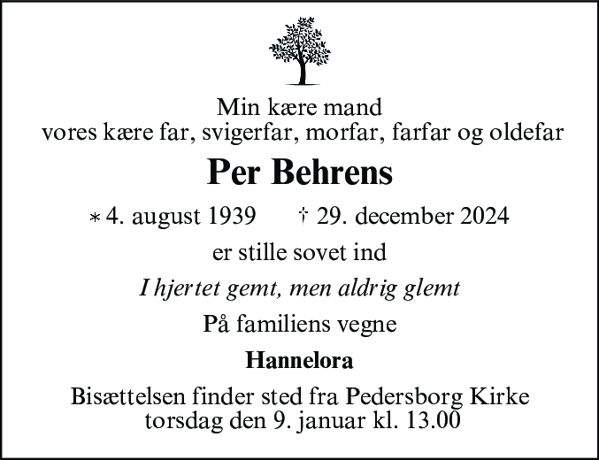 Dødsannonce for Per Behrens