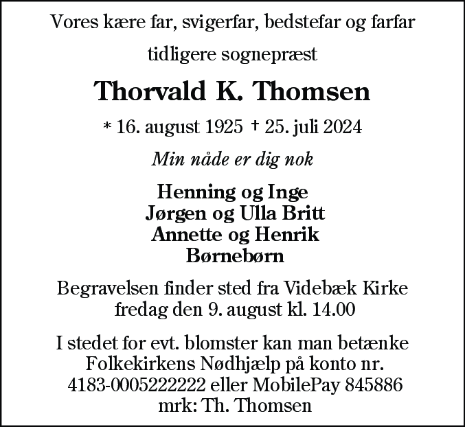 Dødsannonce for Thorvald Kristian Thomsen