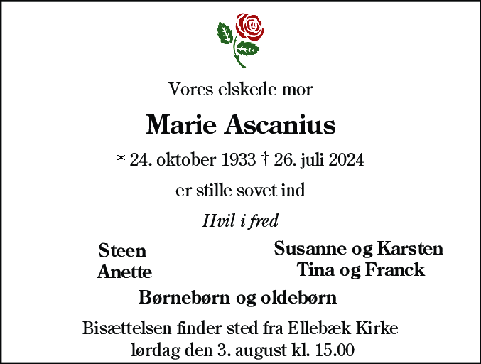 Dødsannonce for Kirstine Marie Ascanius