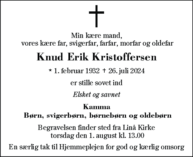 Dødsannonce for Knud Erik Kristoffersen