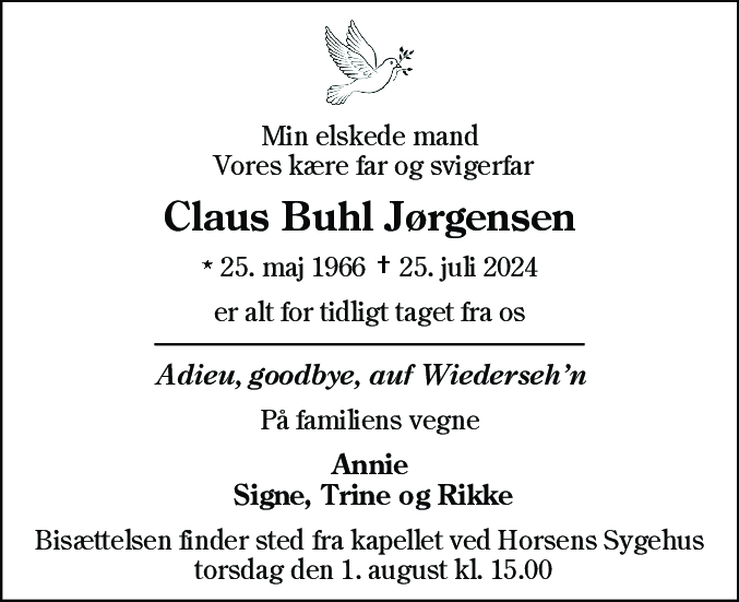 Dødsannonce for Claus Buhl Jørgensen