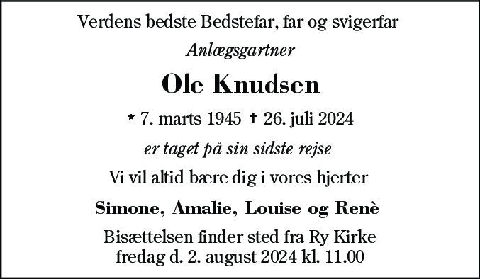 Dødsannonce for Ole Knudsen