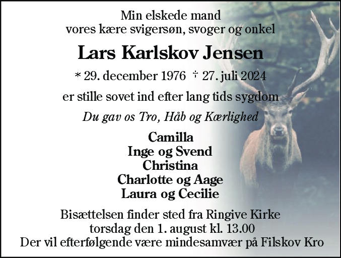 Dødsannonce for Lars Karlskov Jensen