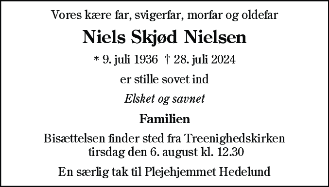 Dødsannonce for Niels Skjød Nielsen