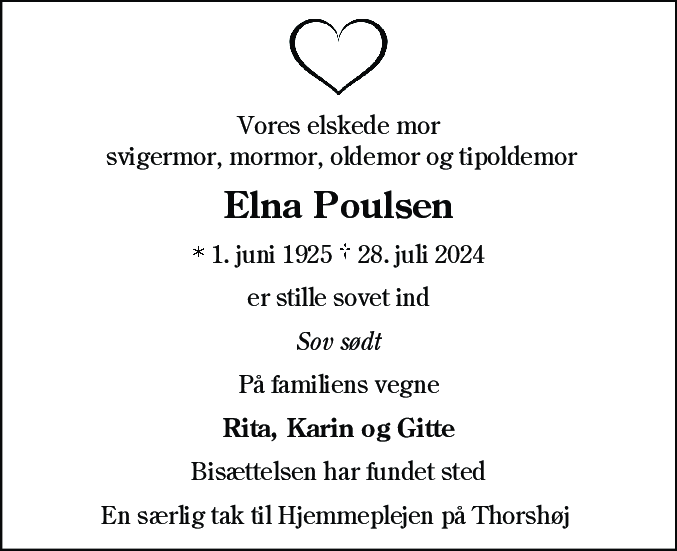Dødsannonce for Elna Poulsen