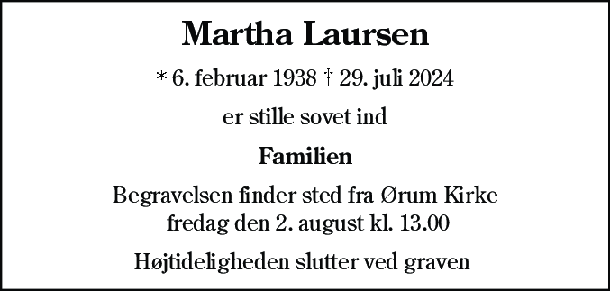 Dødsannonce for Martha Kristiane Laursen