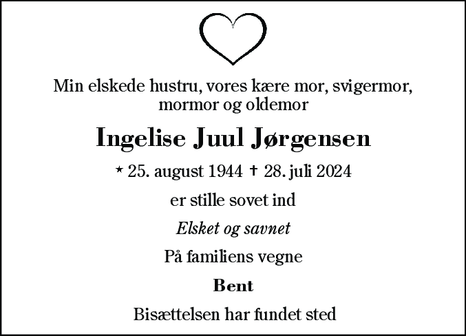 Dødsannonce for Ingelise Juul Jørgensen
