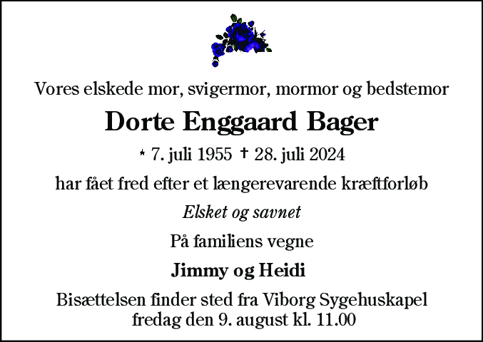 Dødsannonce for Dorte Bager