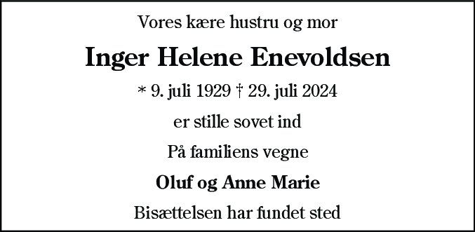 Dødsannonce for Inger Helene Enevoldsen