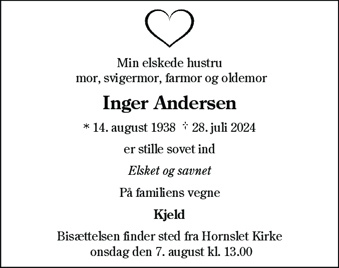 Dødsannonce for Inger Andersen