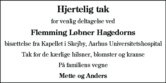 Dødsannonce for Flemming Løbner Hagedorn